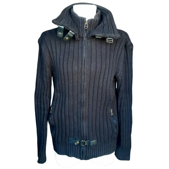 LCR 04s Black Full Zip Wool Blend Sweater Detachable Collar Buckle Detail - Picture 2 of 16